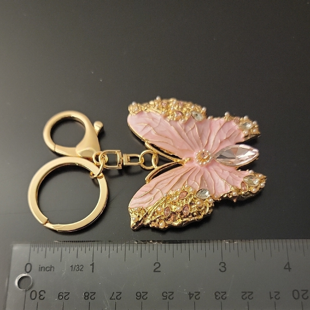 Pink and Gold Butterfly Keychain - Picture 3 of 5
